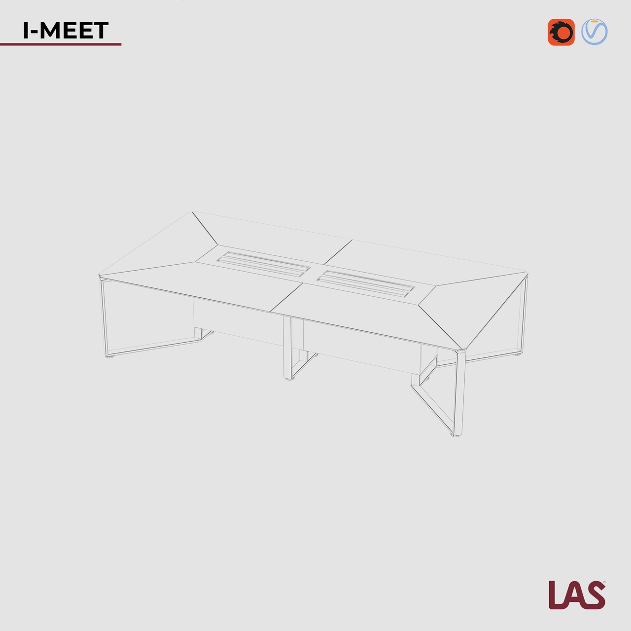 Превью G 3D-модели прямоугольного переговорного стола со стеклянной столешницей на 12 человек LAS I-Meet 146619