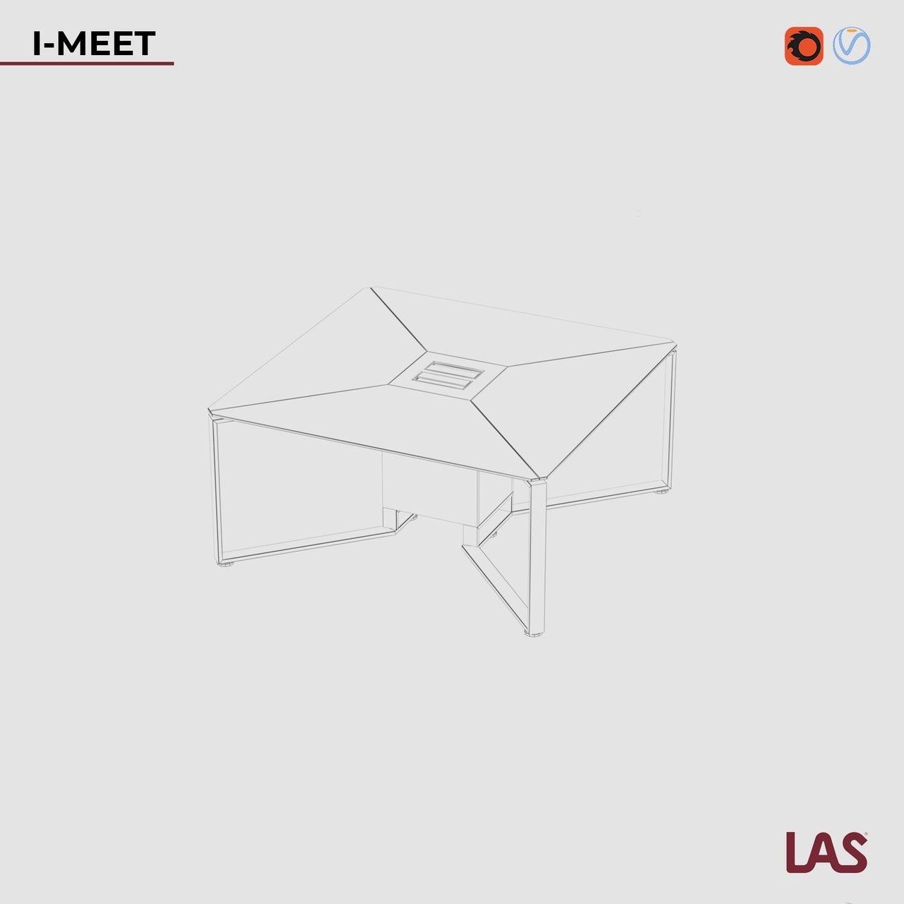 Превью G 3D-модели квадратного переговорного стола со стеклянной столешницей на 8 человек LAS I-Meet 146618