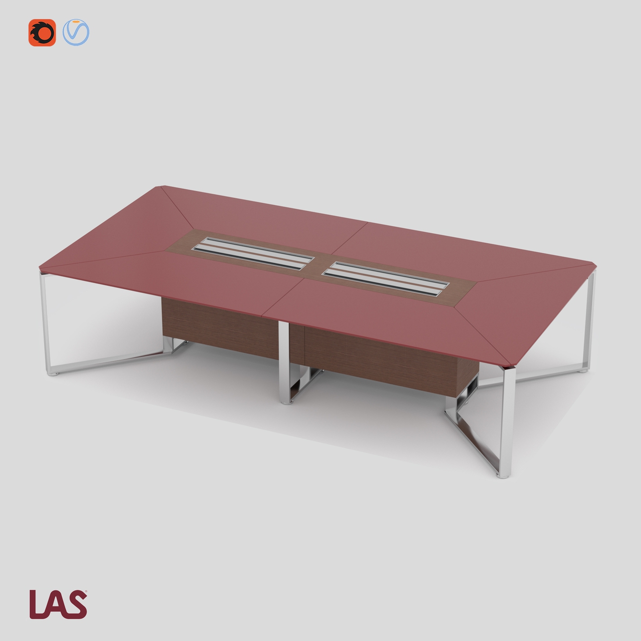 Превью 3D-модели прямоугольного переговорного стола со стеклянной столешницей на 12 человек LAS I-Meet 146619