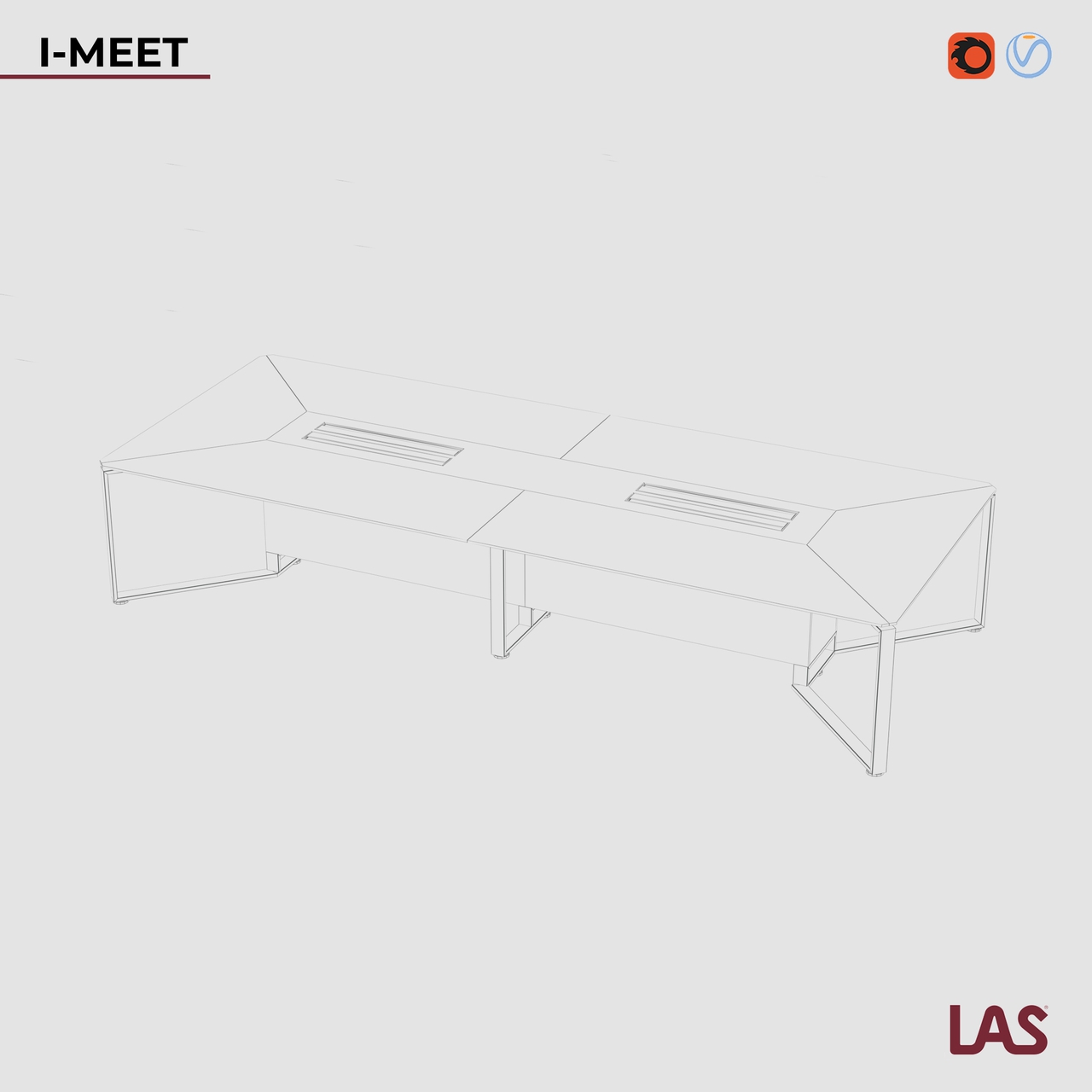 Превью G 3D-модели прямоугольного переговорного стола со стеклянной столешницей на 14 человек LAS I-Meet 146620