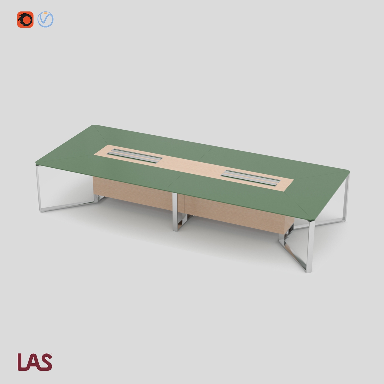 Превью 3D-модели прямоугольного переговорного стола со стеклянной столешницей на 14 человек LAS I-Meet 146620