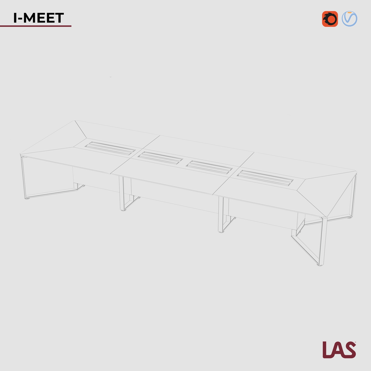 Превью G 3D-модели прямоугольного переговорного стола со стеклянной столешницей на 16 человек LAS I-Meet 146621