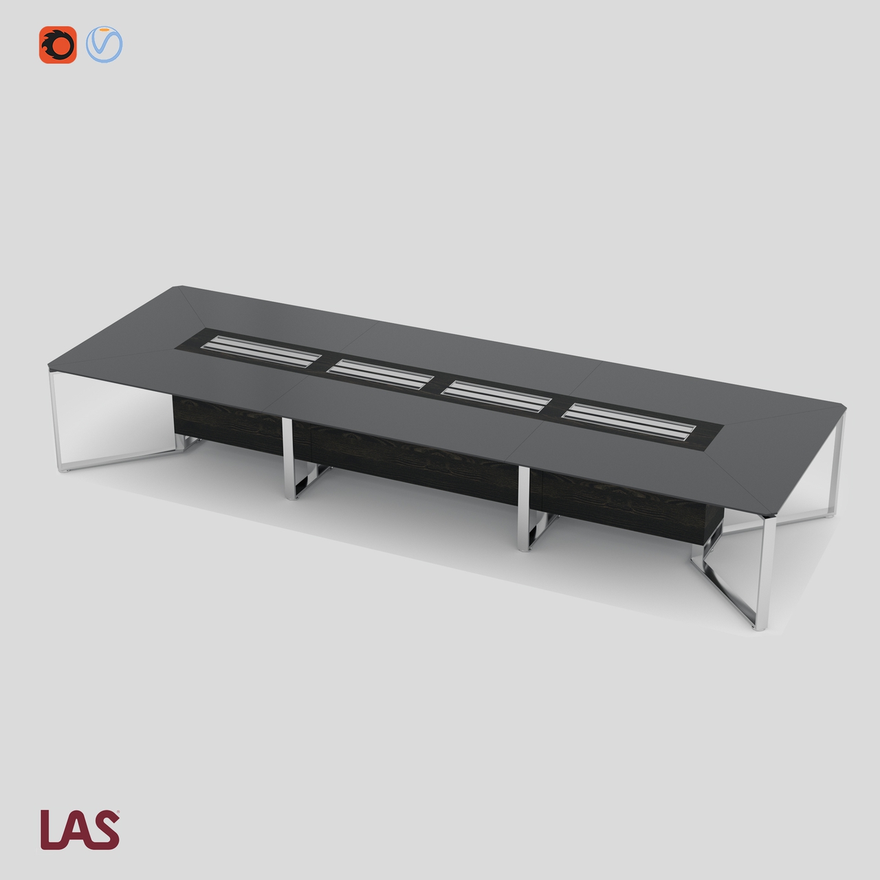 Превью 3D-модели прямоугольного переговорного стола со стеклянной столешницей на 16 человек LAS I-Meet 146621