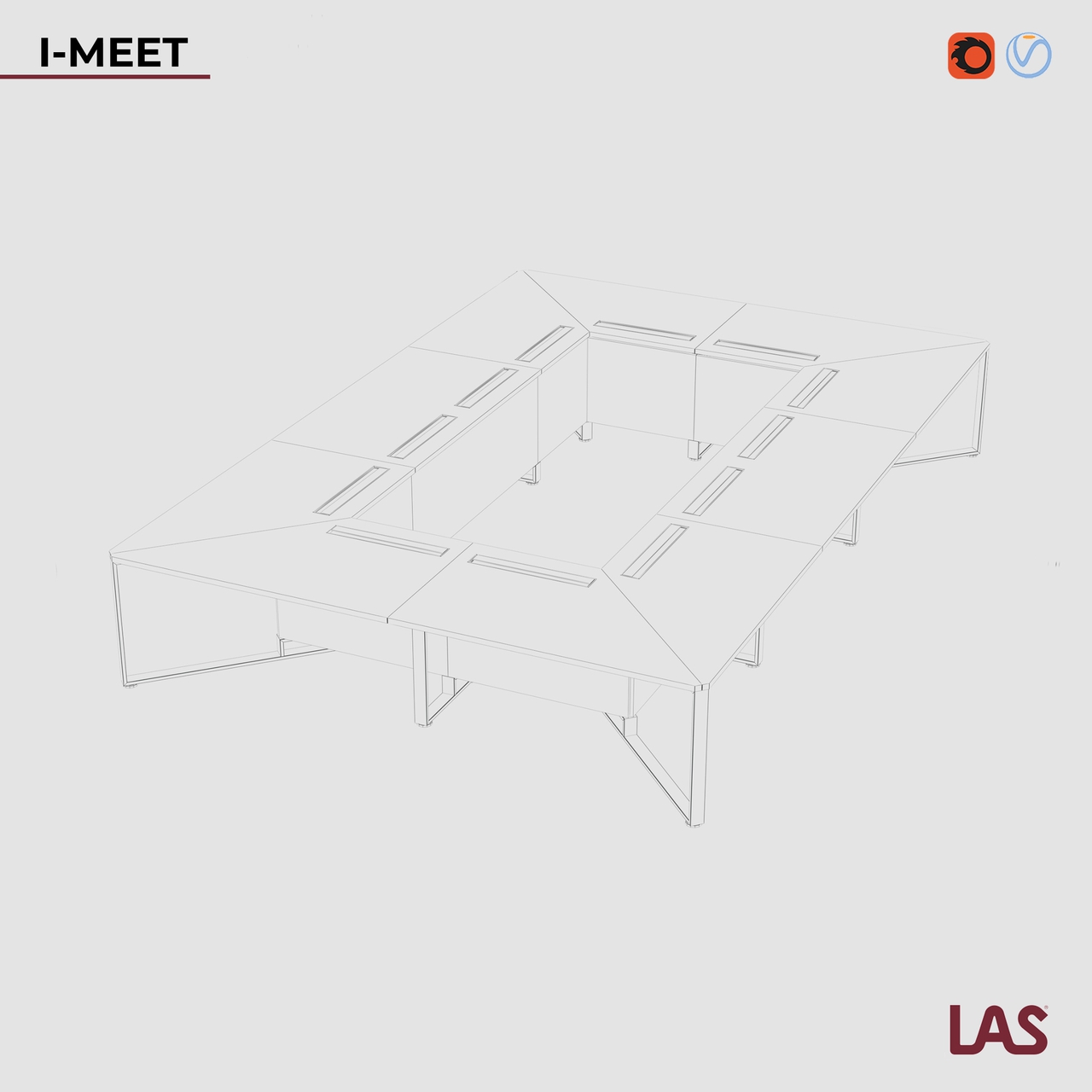 Превью G 3D-модели большого прямоугольного переговорного стола на 20 человек LAS I-Meet 146658