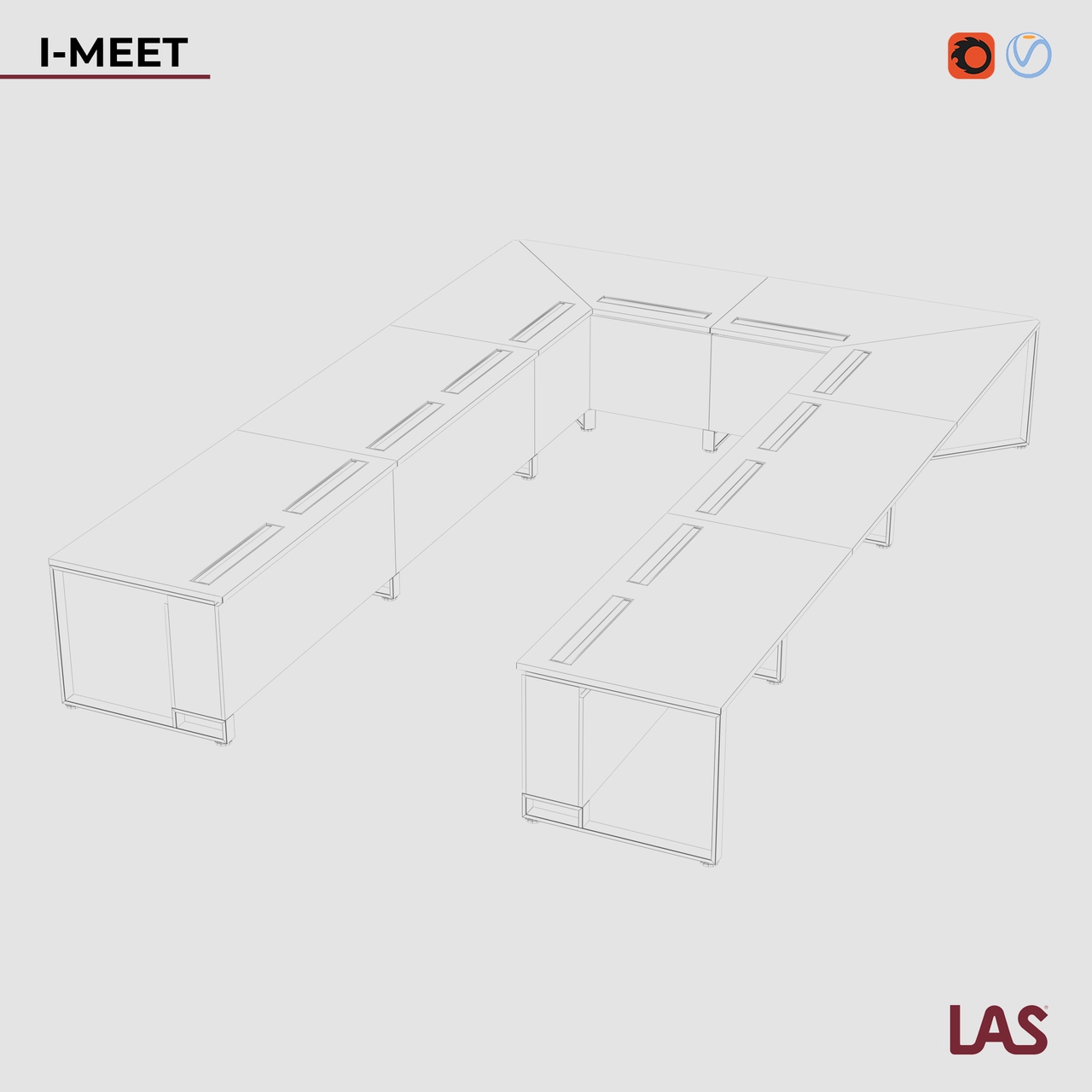 Превью G 3D-модели модульного П-образного переговорного стола на 15 человек LAS I-Meet 146659