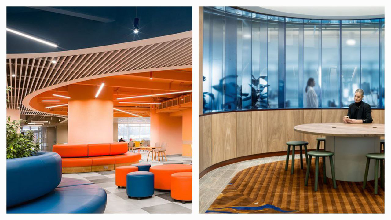 Офис с полукруглой и круглой мебелью