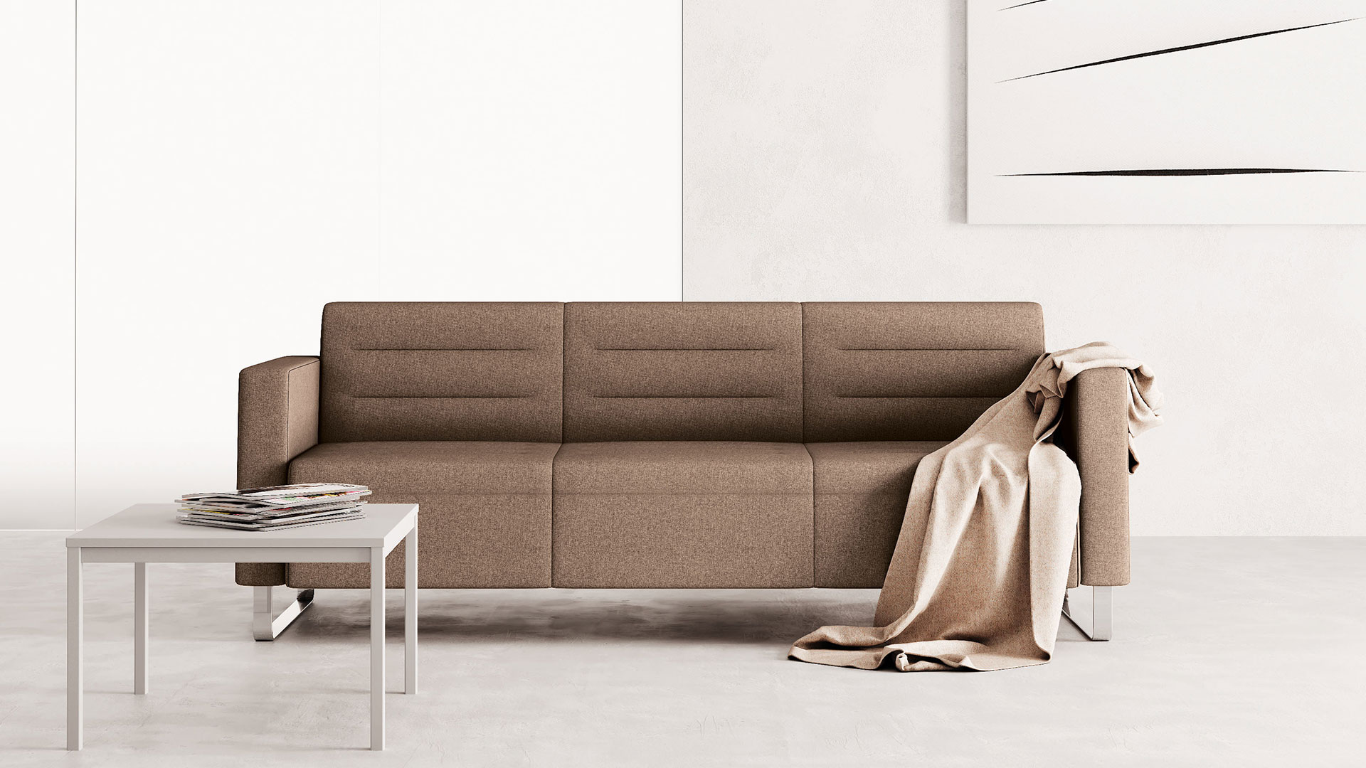 Трёхместный диван —  отличный вариант для просторной комнаты отдыха