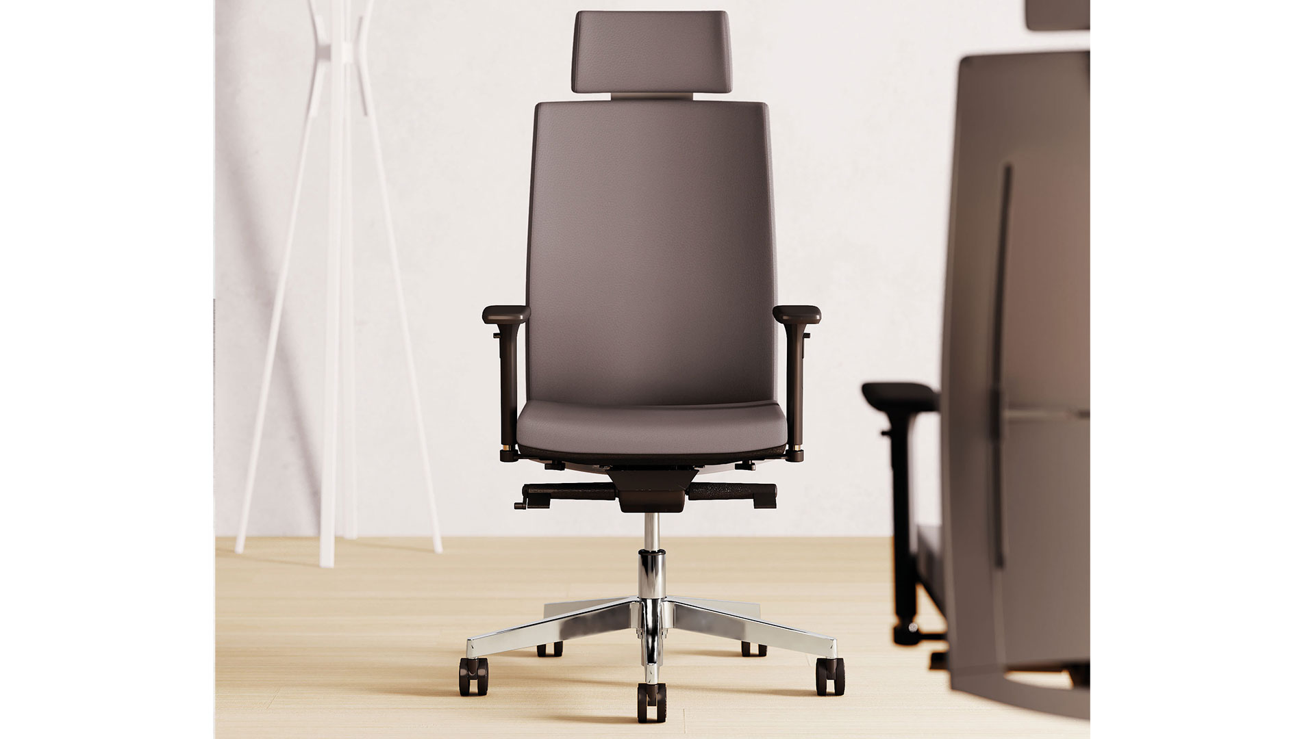 Кресло с высокой спинкой можно дополнить подголовником, Т-образными подлокотниками и одним из 2-х вариантов механизмов газлифт