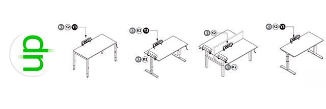 Варианты установки розеточных блоков на столах серии Up