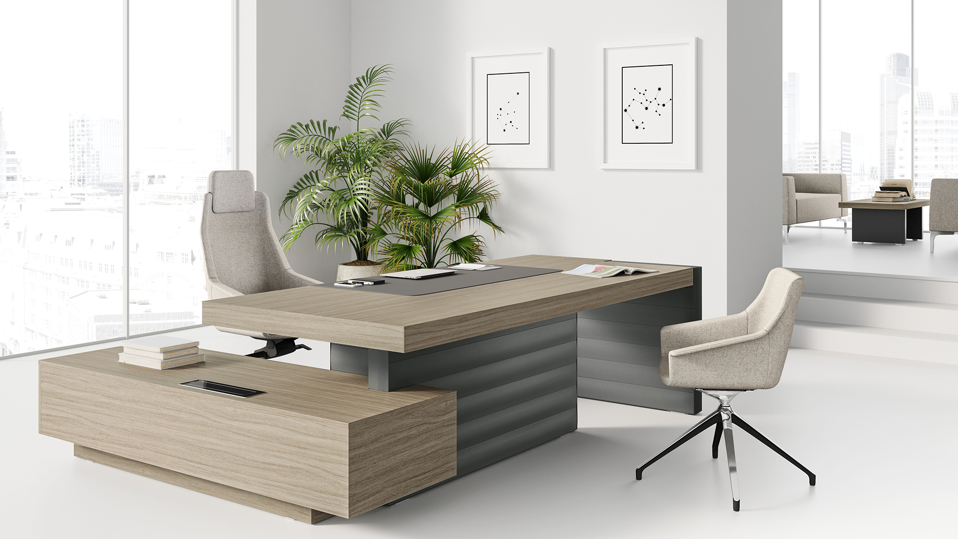 Мягкая мебель Jera идеальна для обустройства зоны отдыха в кабинете